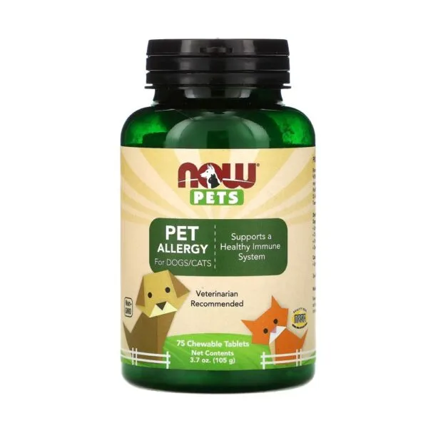 Pet Allergy (Supliment pentru Alergii/Histamina pentru Caini si Pisici), 75 tablete masticabile, Now Foods