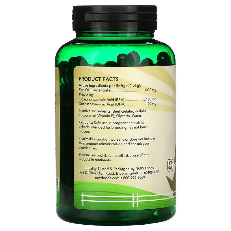 Pets Omega-3 Support (Ulei de Peste pentru Caini si Pisici), 180 capsule moi, Now Foods ingrediente